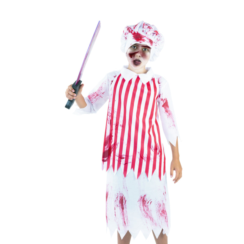 Kids bloody chef Halloween costume with hat robe and apron