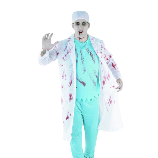 Adult bloody surgeon Halloween costume with hat top and pants