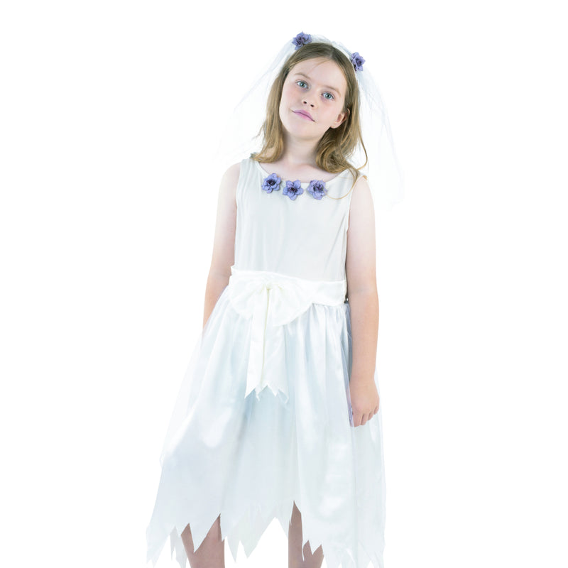 Kids vintage bride Halloween costume with dress and veil headband