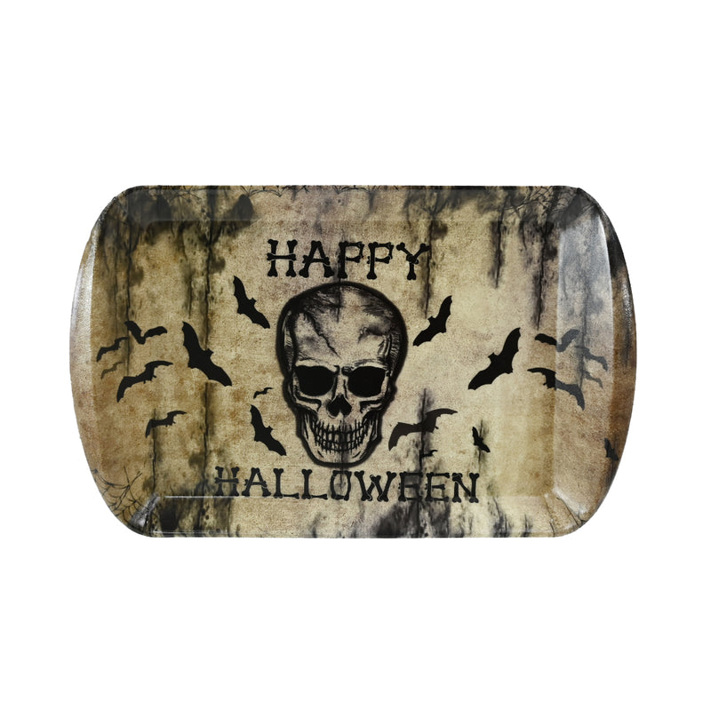 39cm spooky skull and bat Halloween serving tray