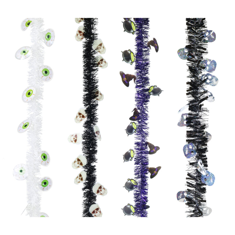 Assorted 2.6m Halloween tinsel with spooky decorative shapes