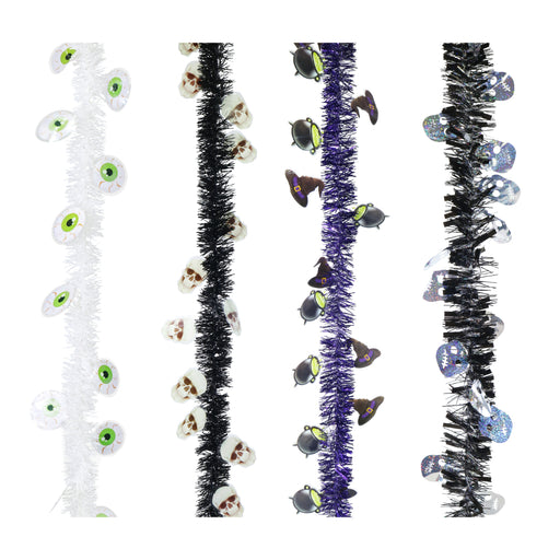 Assorted 2.6m Halloween tinsel with spooky decorative shapes