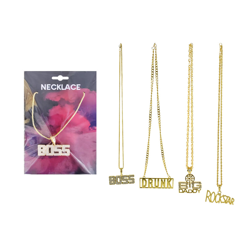 Assorted metal slogan costume necklace