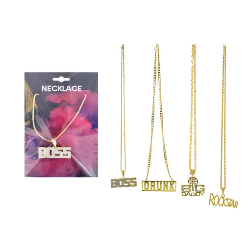 Assorted metal slogan costume necklace