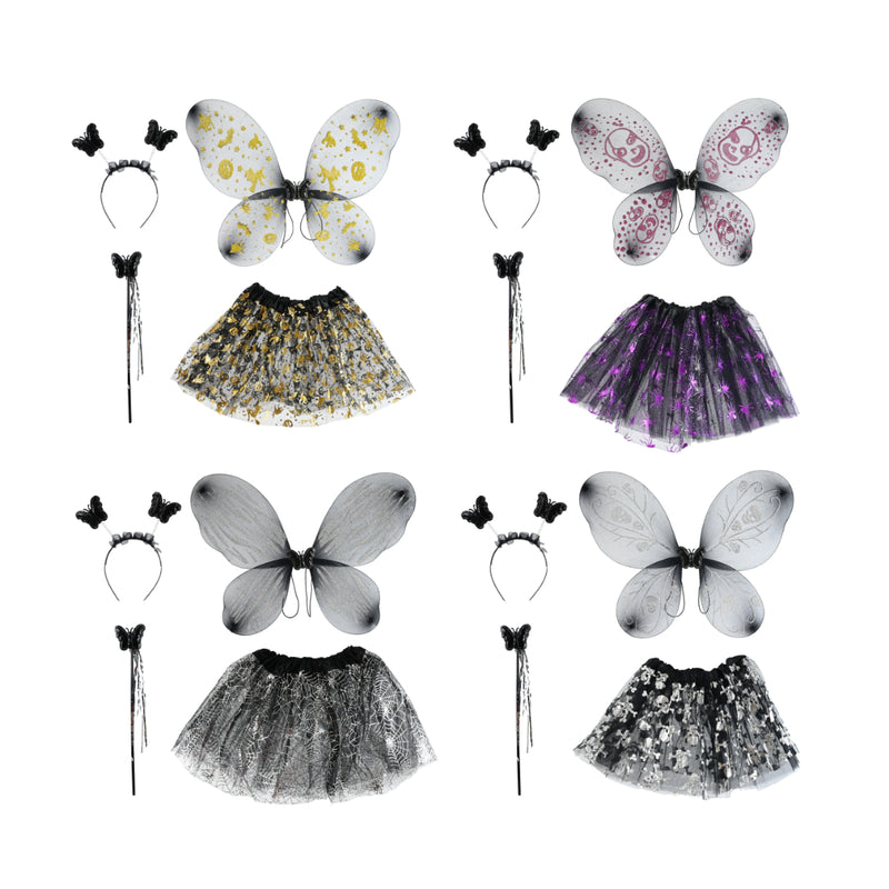 Assorted dark butterfly costume set with wings tutu headband and wand
