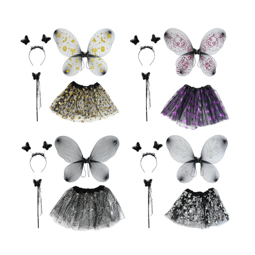Assorted dark butterfly costume set with wings tutu headband and wand