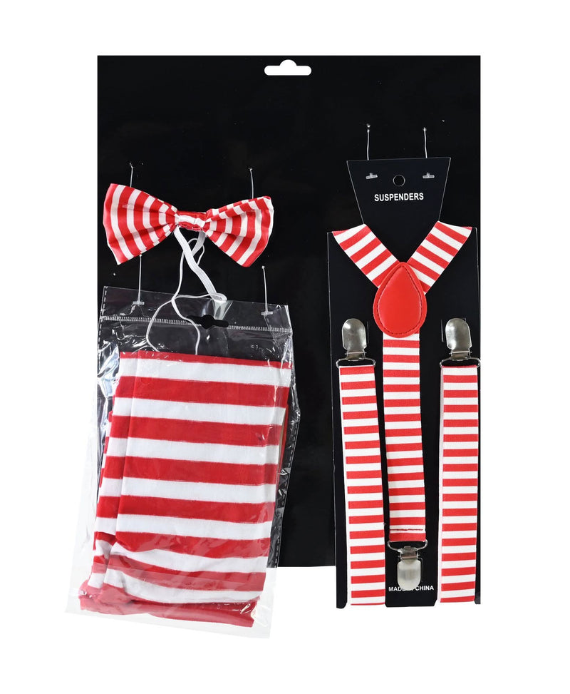 Red and white striped costume suspenders set