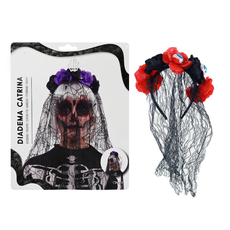 Assorted gothic flower veiled Halloween headband