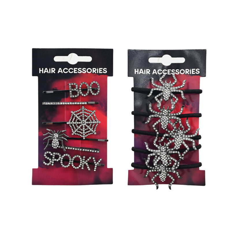 Assorted rhinestone-style spider Halloween hair accessories