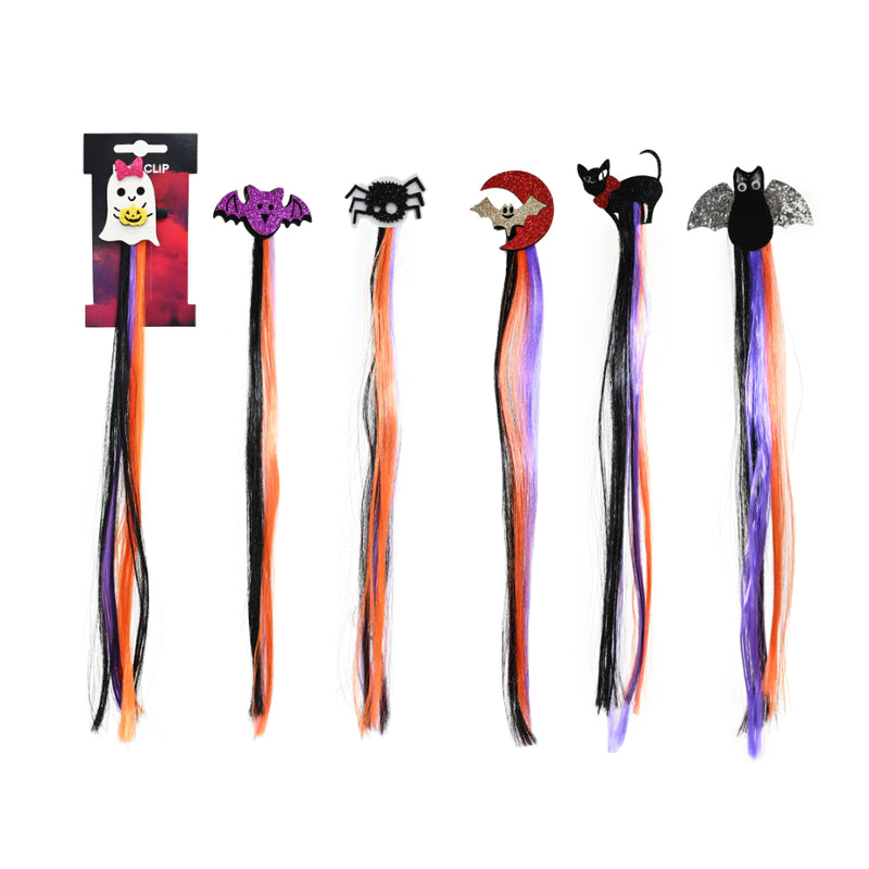Assorted glitter hair clip with coloured costume hair piece