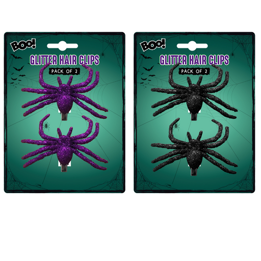 Glitter Spider Hair Clips Asstd 2pk