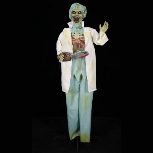 Animated Zombie Doctor With Chainsaw 1.7m