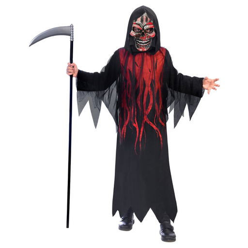 Child wearing black devil costume with horns, tail, and pitchfork – Halloween outfit