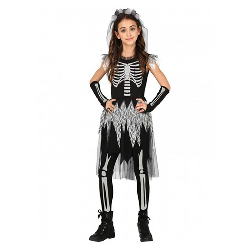 Costume Skeleton Black Dress With Sleevelets Kids