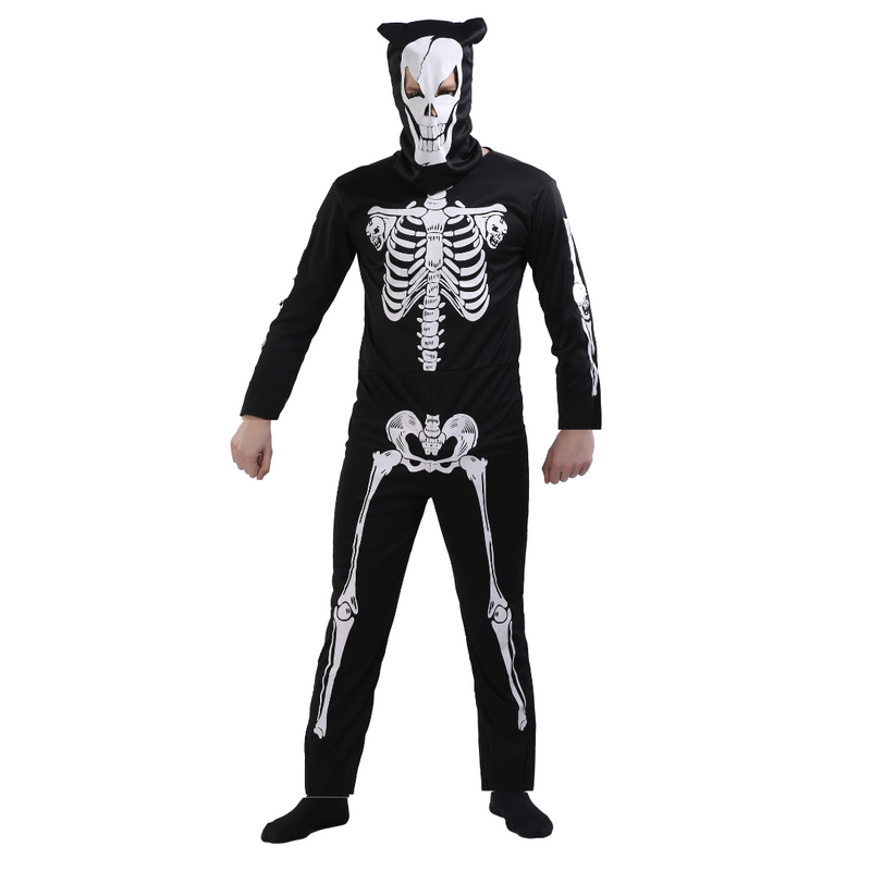 Costume Skeleton Jumpsuit With Hooded Mask Adults