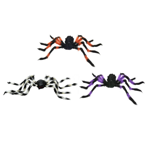 Assorted colourful hairy 90cm Halloween spider decoration
