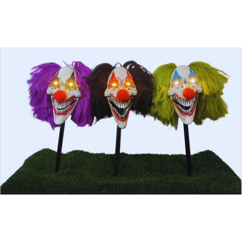 Light Up Clown Head Stake Battery Operated 80cm 3pk