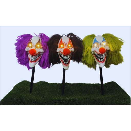 Light Up Clown Head Stake Battery Operated 80cm 3pk