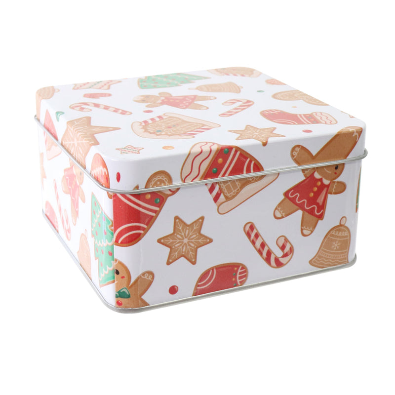 Cookie Tin Sq Gingerbread 12cm Assorted 2
