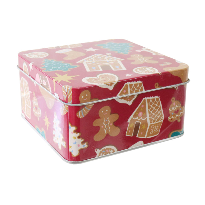 Cookie Tin Sq Gingerbread 12cm Assorted 3