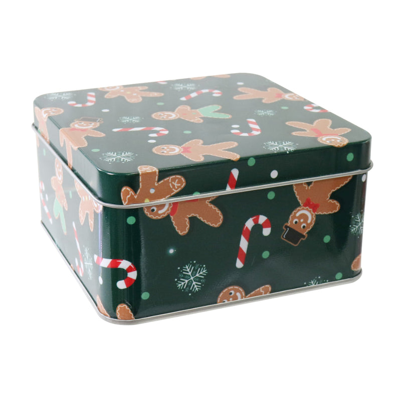 Cookie Tin Sq Gingerbread 12cm Assorted 4