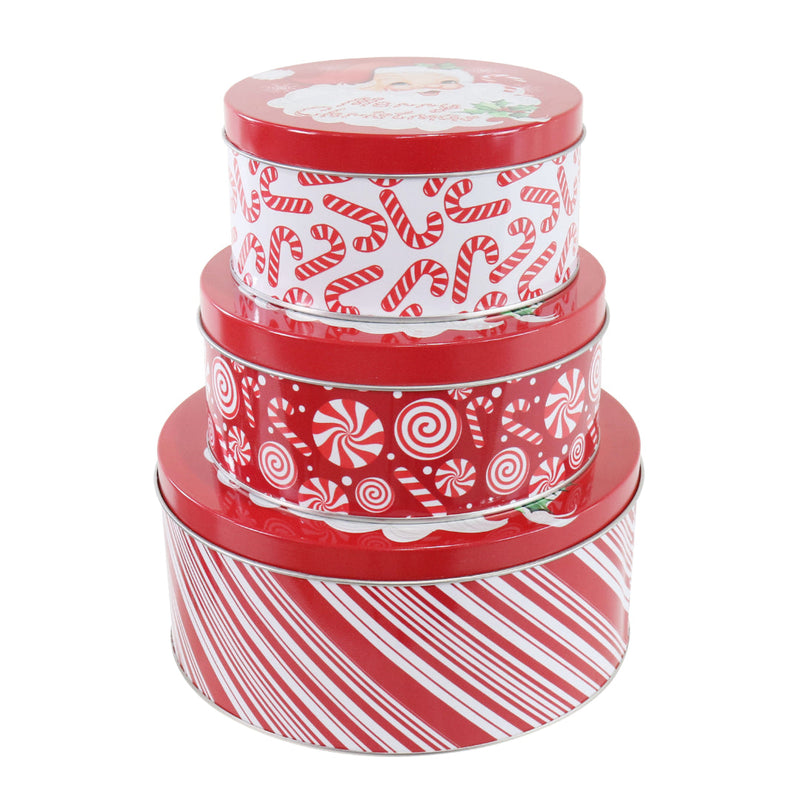 Cookie Tin 3pc Set Candycane Assorted 2