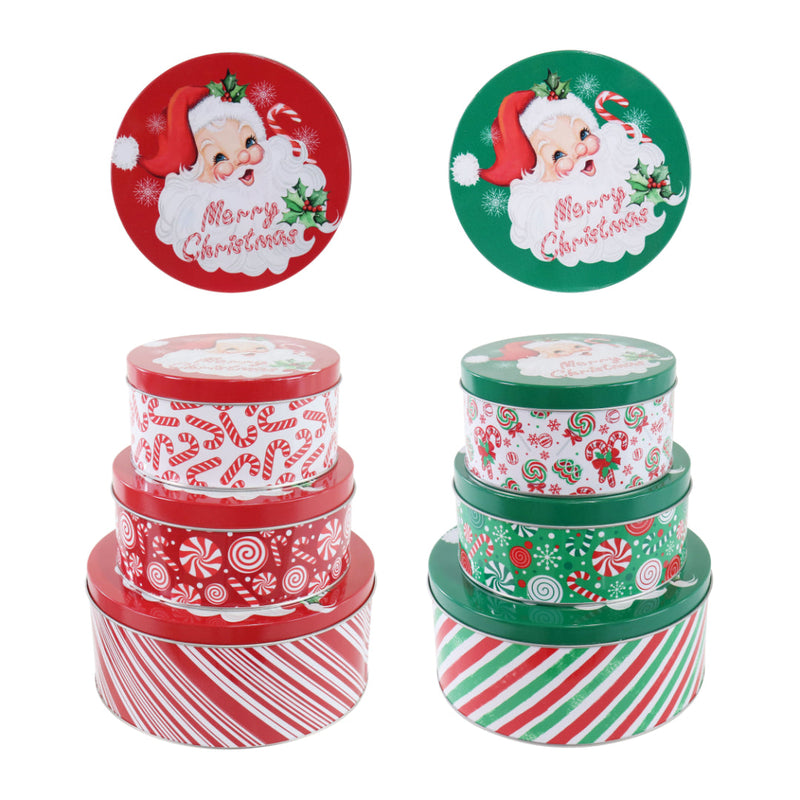 Cookie Tin 3pc Set Candycane Assorted