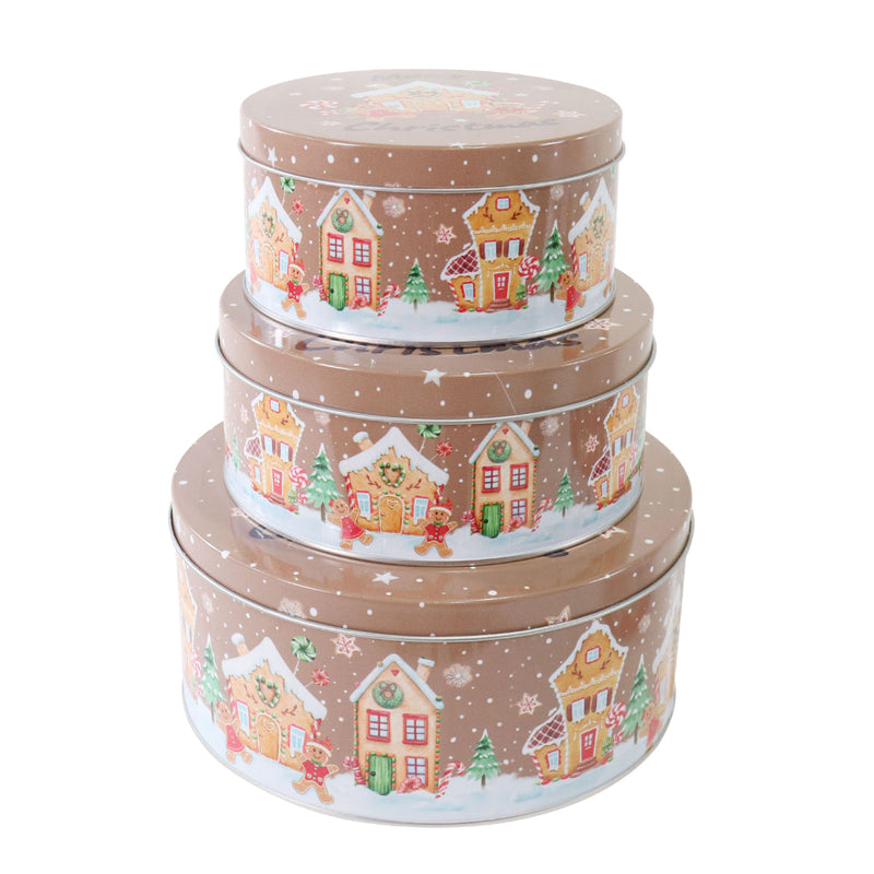 Cookie Tin 3pc Set Gingerbread Assorted 2