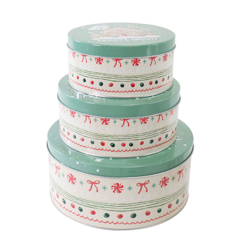 Cookie Tin 3pc Set Gingerbread Assorted 3