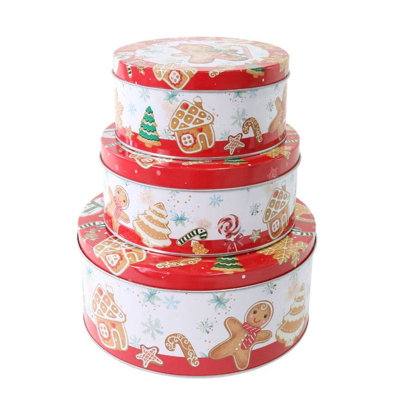Cookie Tin 3pc Set Gingerbread Assorted 4
