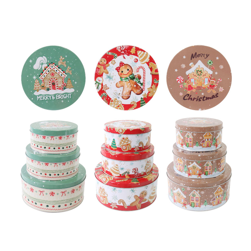 Cookie Tin 3pc Set Gingerbread Assorted