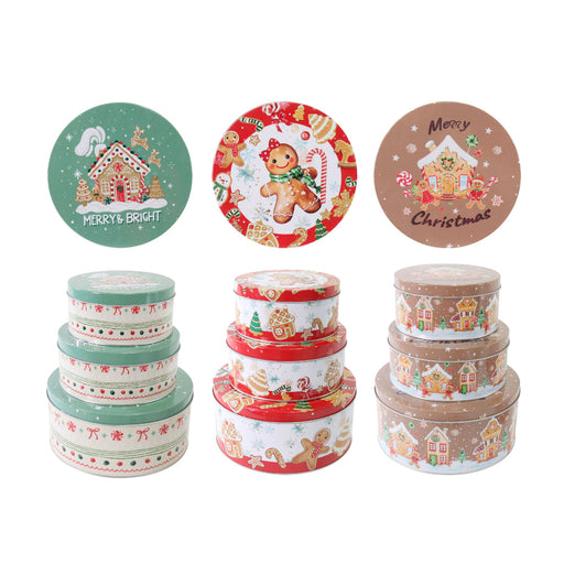 Cookie Tin 3pc Set Gingerbread Assorted