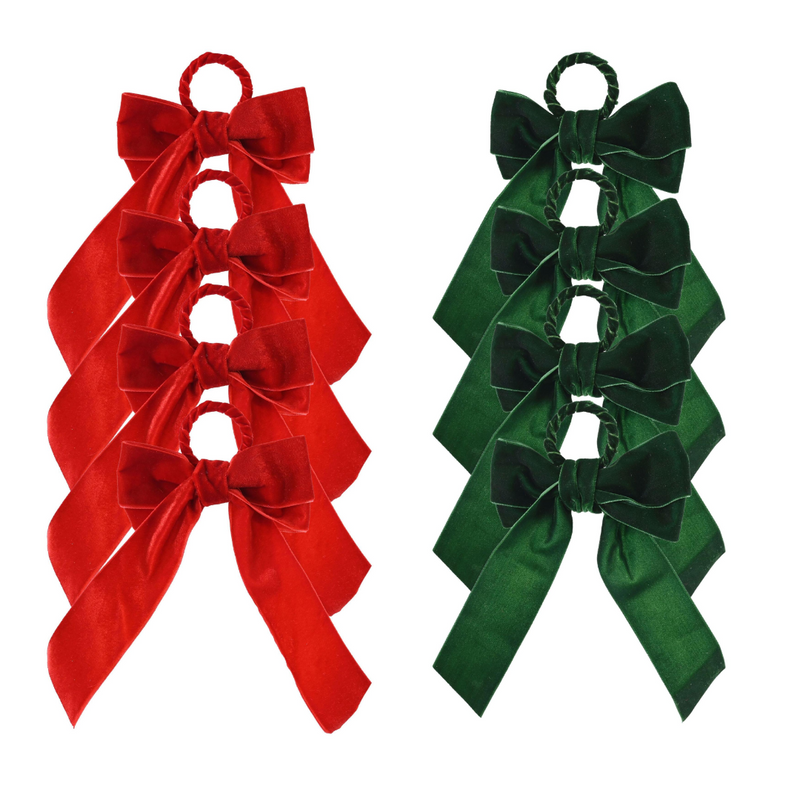 Assorted velvet bow Christmas napkin rings four pack