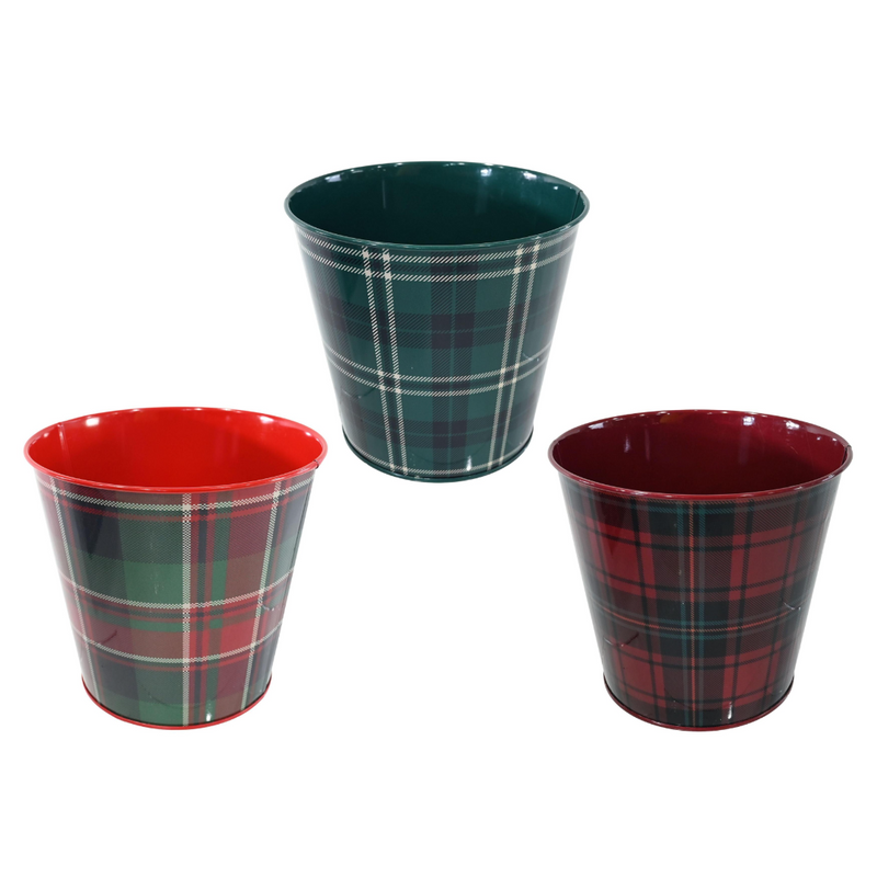 Assorted tartan Christmas tin bucket