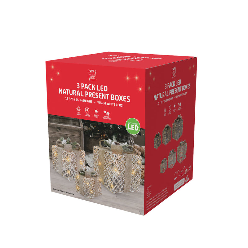 LED Berry Pine Presents Nutbell Topper 3pc Assorted 3