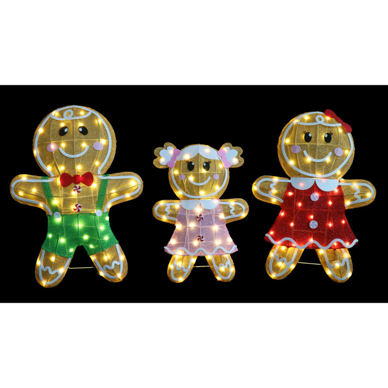 LED Mesh Tinsel Gingerbread Family 3pc