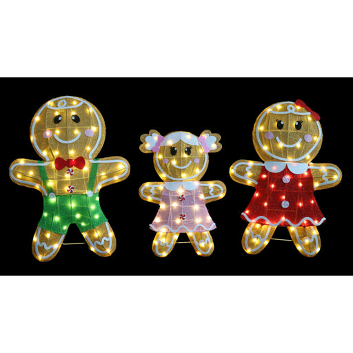 LED Mesh Tinsel Gingerbread Family 3pc