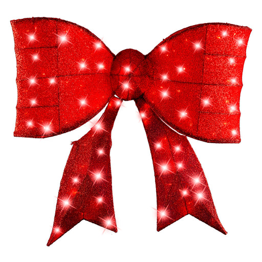 LED Mesh Tinsel Bow Red Twinkle