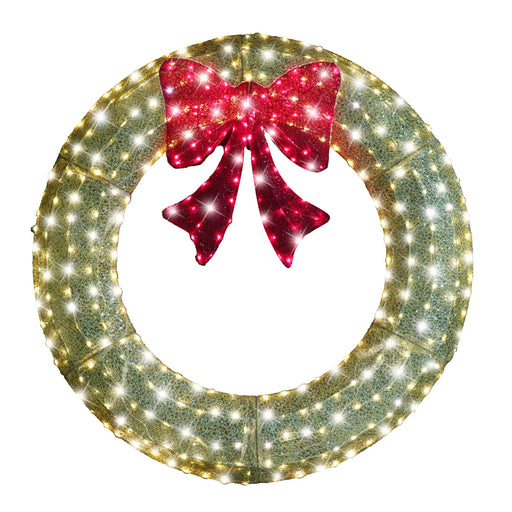 LED Glitter Gold Wreath w/Bow Twinkle 150cm