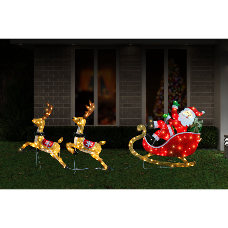 LED Mesh Tinsel Reindeers Santa Sleigh Twinkle 2