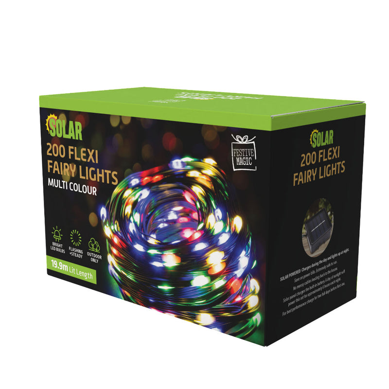 Solar Flexi Cable Fairy Lights 200 Assorted 6