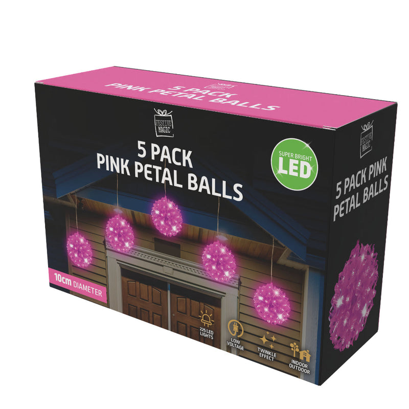 LED Petals Balls 10cm 5pk Pastel Sweet Pink
