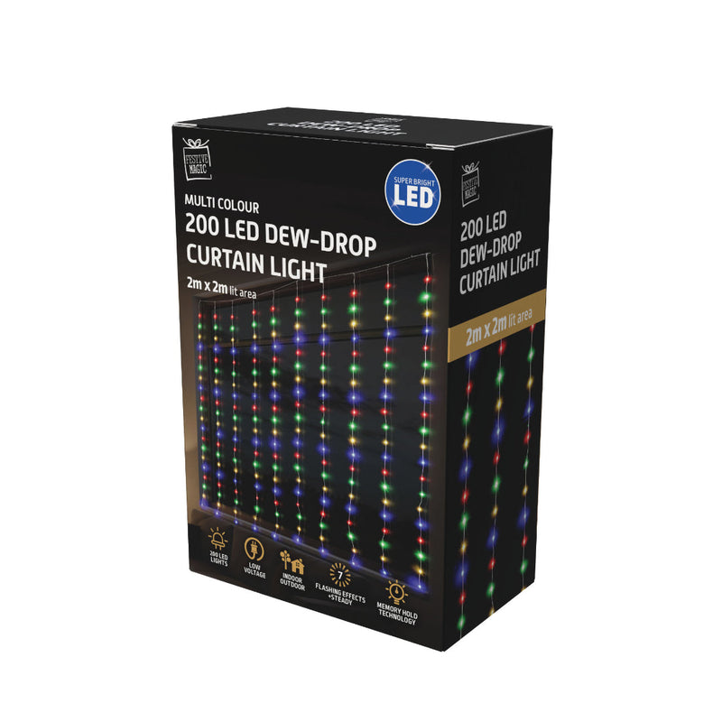 LED Dew Drop Curtan Light 2x2m Assorted 8