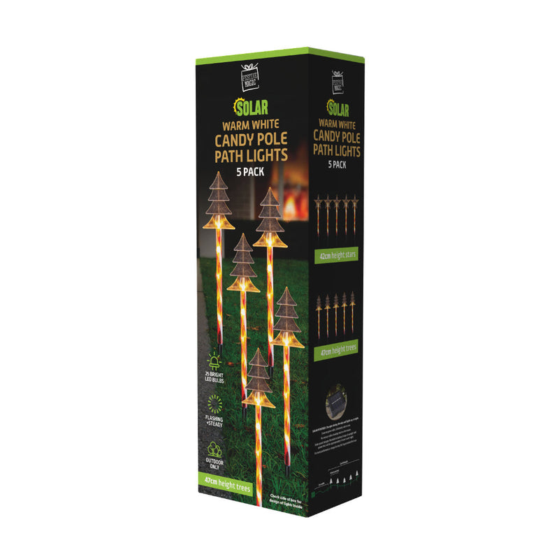 Solar LED Candy Tree/Star Path Lights 5pk Assorted 7