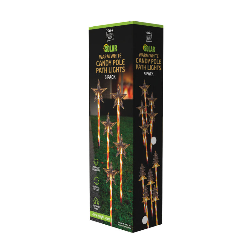 Solar LED Candy Tree/Star Path Lights 5pk Assorted 8