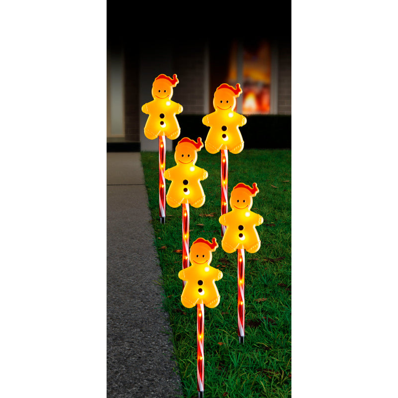 Solar Gingerbread Path Lights 5pk Assorted 4