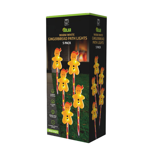 Solar Gingerbread Path Lights 5pk Assorted