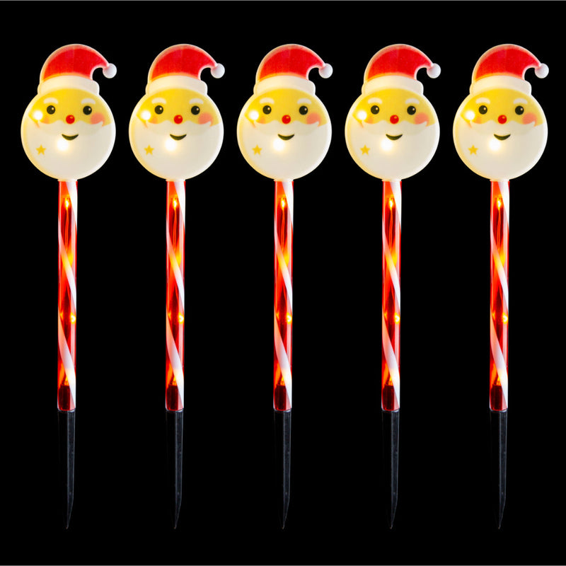 Solar Santa Head Path Lights 5pk Assorted 2