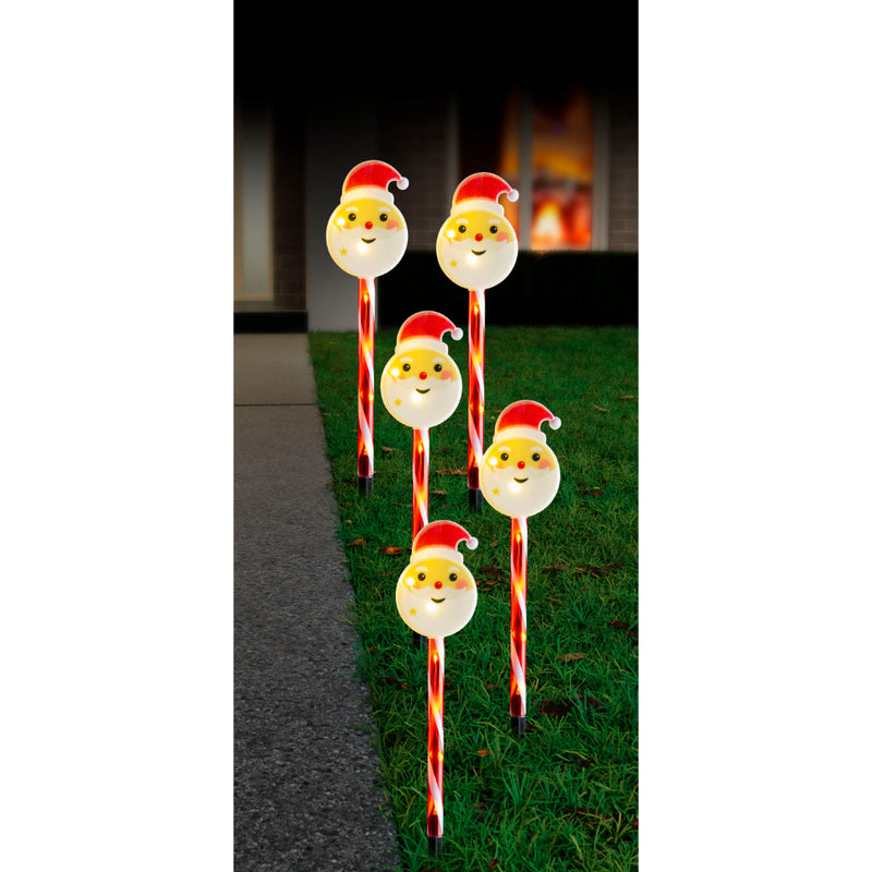 Solar Santa Head Path Lights 5pk Assorted 4