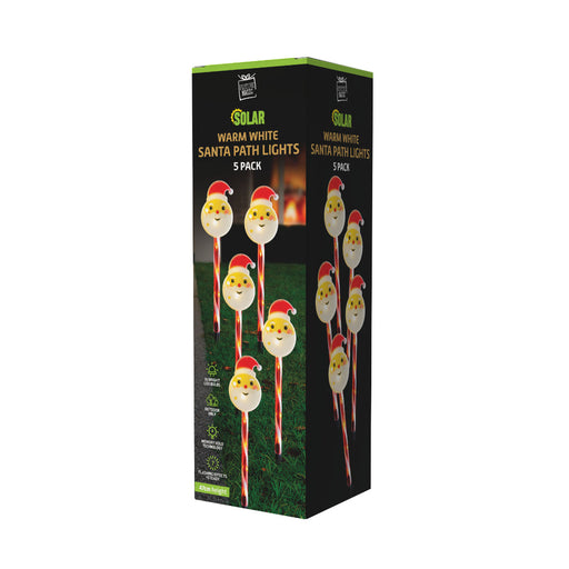 Solar Santa Head Path Lights 5pk Assorted